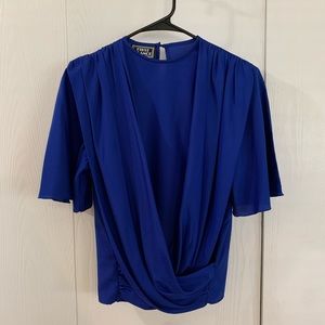 First Glance faux wrap blouse sz 5 Sm Blue 80’s